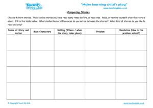 Worksheets for kids - comparing-stories